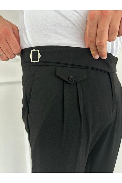 Eserden Men's Waist Buckle Detailed Pleated Old Money Trousers