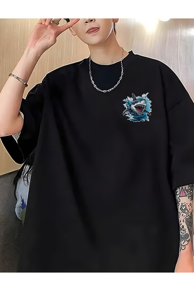 aynewmoda Sea Whale Print Short Sleeve Round Neck T-Shirt