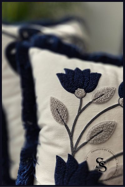 SasoHome Husă de pernă din in, cu model de broderie cu pumn de flori de frumusețe