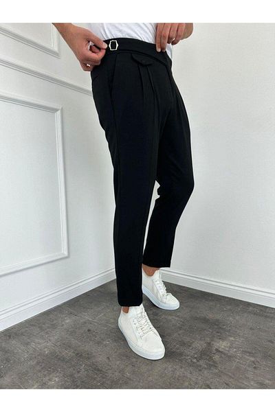 Eserden Men's Waist Buckle Detailed Pleated Old Money Trousers