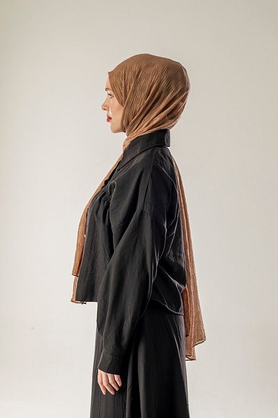 FLEUR SOİE Dama Pattern Cinnamon Muslin Shal