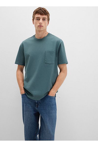 Mavi Crew Neck Plain Green Men's T-Shirt with Pocket Dmk.066248-71577.