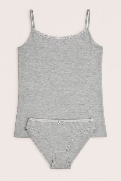 QKK Women's Dark Gray Melange Lycra Cotton Thread Strap Athlete Slip Panties Set Q3İ5K1L2Ekk