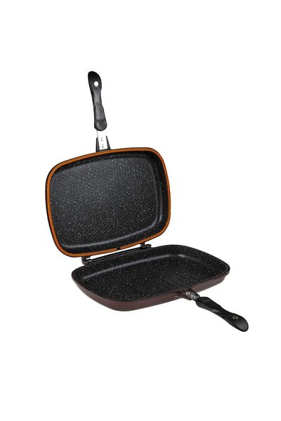 PLATINUM COLLECTION Double Grill Pan Platinum Collection, Non-Stick Interior, 32 cm, Marble, Light, Burgundy