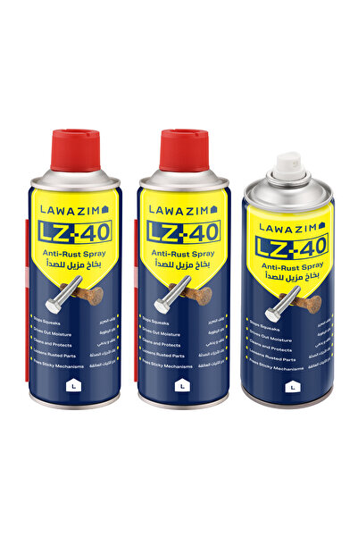 Lawazim 3-Pack Anti-Rust Spray 450ml - Rust Remover with Straw for Tools, Cars, Machines & Surfaces