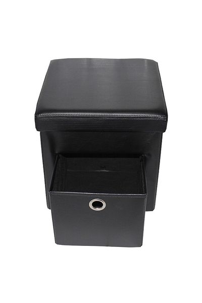 OEM Set 2 x Otoman pliabil cu spațiu de depozitare și sertar, 38x38x38 cm, Grunberg Negru