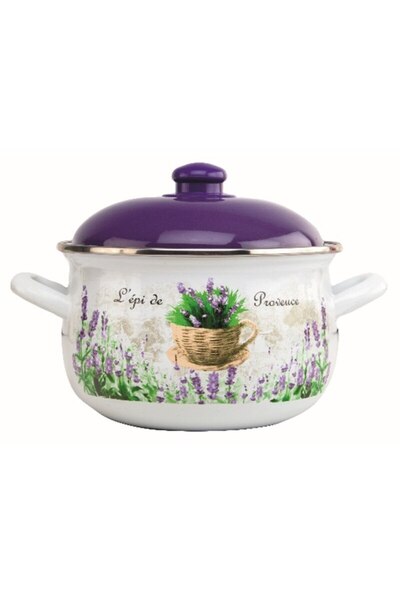 OEM Set 2 x Cratita Emailata cu Capac, Lavanda, 18 cm, 2.1 l, Grunberg