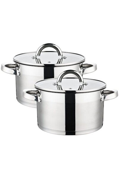 OEM Set 2 x Oală din oțel inoxidabil cu capac de sticlă, 22 cm, 4,5 L, Grunberg