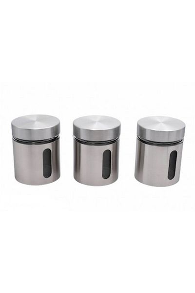 OEM Set 3 recipiente condimente, Sticla/Metal, 10.5x8 cm, Argintiu