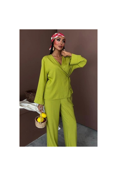 POLEXP By Han Double-Breasted Classic Style Linen Suit with Pants 10191