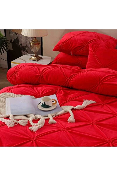 OEM Double bed sheet set, velvet, 4 pieces, ZUBI, bright red, 230x250 cm