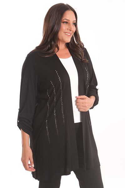 Metpoint سترة طويلة مطبوعة بالحجر الأسود مقاس كبير من Trend42plus