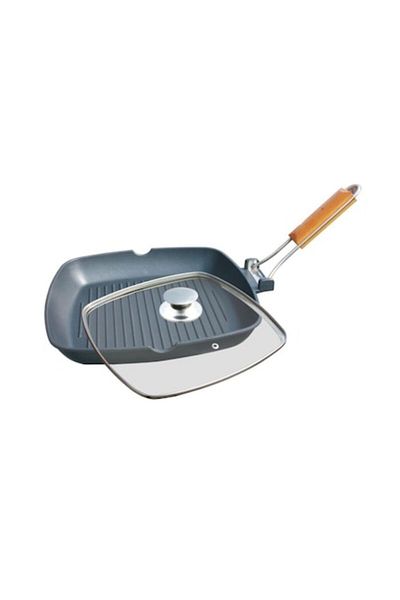 OEM Set 4 x Tigaie Grill Aluminiu, cu Capac Sticla, 28x28 cm, Grunberg