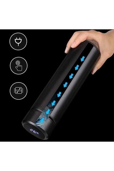 Copyder Black Grade Steel Smart Thermos Flask with Digital Led Temperature Display Name Printed 500ml
