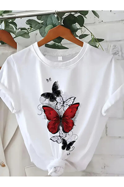 İSMTEXS تي شيرت من القطن الممشط مطبوع عليه فراشة بأكمام قصيرة للجنسين من Zero...