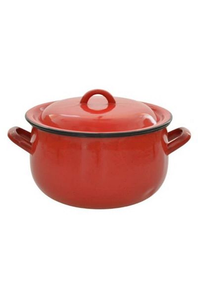 OEM Set oala bombata si capac, tabla emailata, rosu, 26 cm