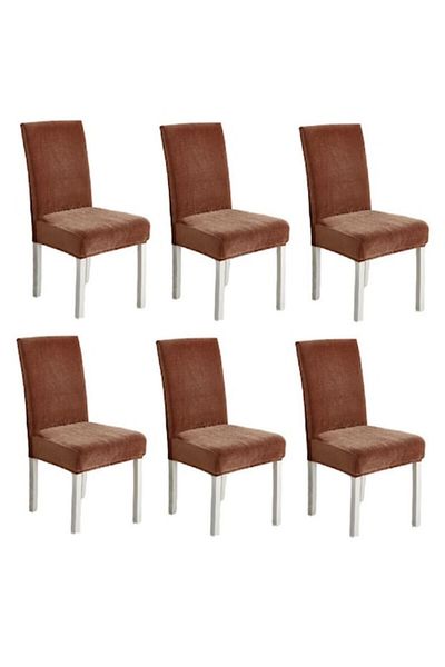 OEM Set 6 Elastic Velvet Chair Covers, Brown, 35-55x40-70cm