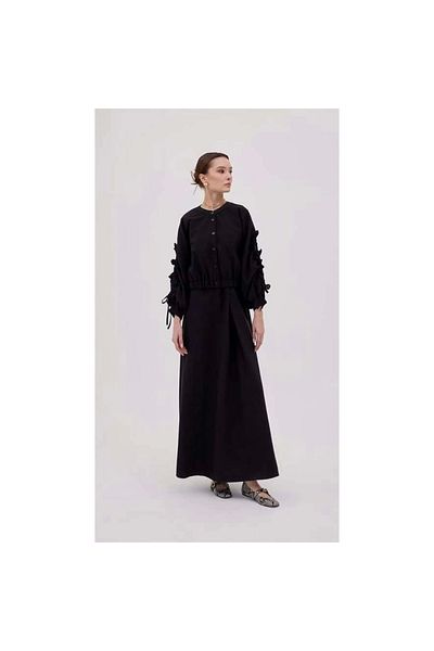 Omarı Gathered Sleeves Jacket Dress Black