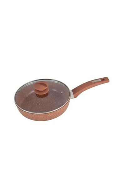 OEM 26 cm Frying Pan with Marble Interior and Lid - Brown