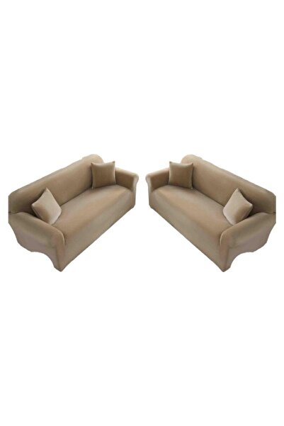 OEM Set de 2 huse de canapea elastice din catifea, Uni, 130x180cm, 2 locuri, MS STAR@, bej