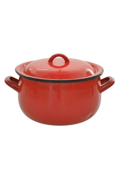 OEM Set oala bombata si capac, tabla emailata, rosu, 26 cm