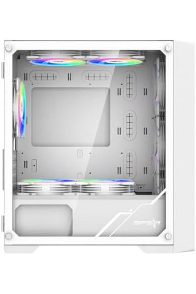 SPEARPC Dark Armor Micro ATX Computer Case with 4 RGB Fans and Remote Control - White