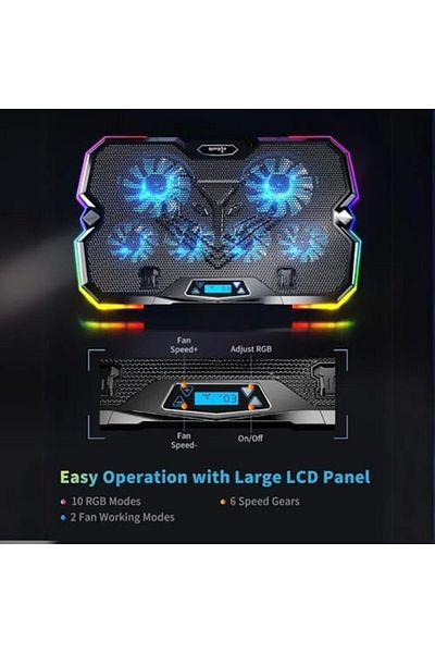 SPEARPC Laptop Cooling Pad RGB with 6 Fans - Adjustable and Anti-Slip