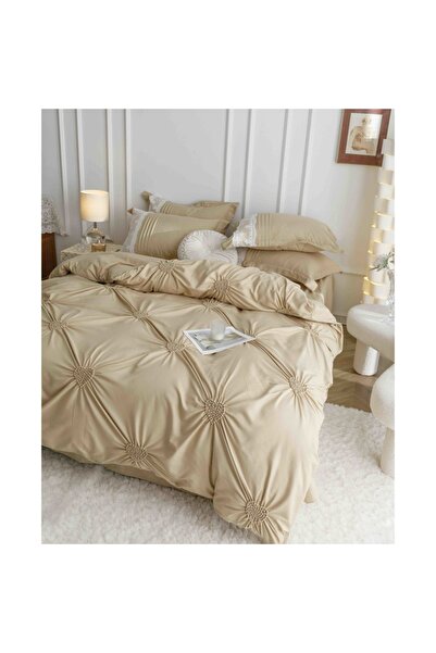 JOJO HOME Set Lenjerie de pat uni cu dantela si pliuri in forma de inima, Jojo Home, JFH8