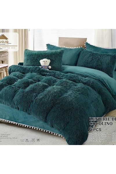 OEM Double Bed Linen Set, Super Fluffy Cocolino, 6 Pieces, Dark Green