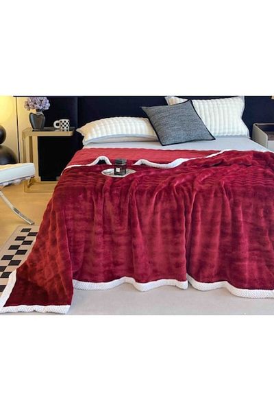OEM Patura cocolino moale si pufoasa cu bordura alba 200x230cm, 2 Persoane, Visiniu