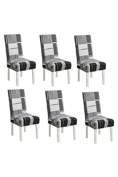 OEM Set 6 huse universale pentru scaune din poliester/elastan, imprimeu elegant, MS STAR, negru-gri