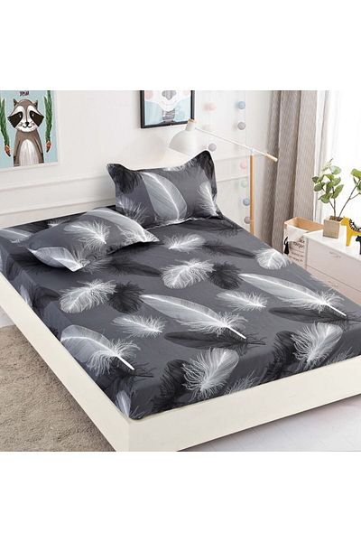 JOJO HOME Set husa de pat single cu elastic si 2 fete de perna, finet, H1-8, gri, 90 x 200