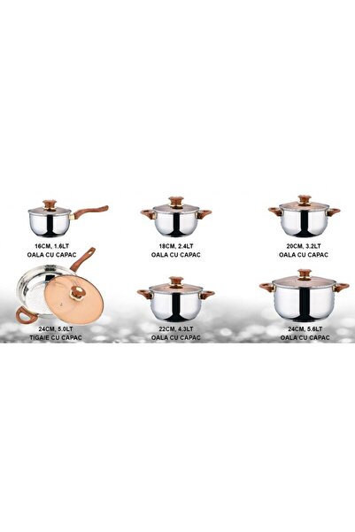 OEM Set 6 Vase din inox cu capace din sticla, 12 piese, 1.6, 2.4, 2.5, 3.2, 4.3, 5.6 Litri