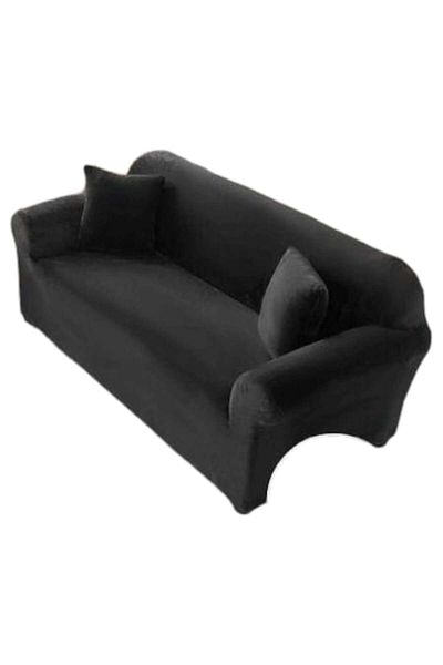 JOJO HOME Husă de catifea premium pentru canapea cu 2 locuri + husă de pernă 130-180 cm, neagră