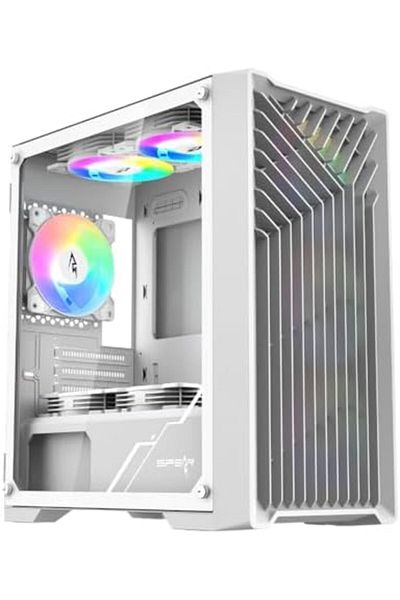 SPEARPC Dark Armor Micro ATX Computer Case with 4 RGB Fans and Remote Control - White