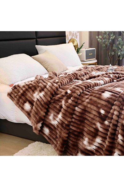 OEM Cocolino Fluffy Blanket, 200x230cm, 3D Effect, Brown/White