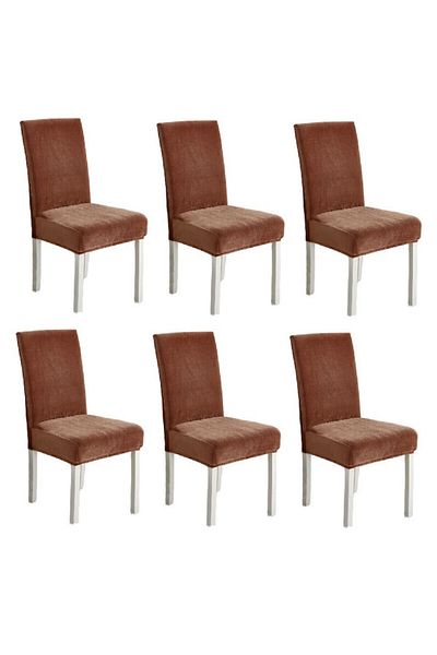 OEM Set 6 Elastic Velvet Chair Covers, Brown, 35-55x40-70cm