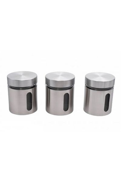 OEM Set 3 recipiente condimente, Sticla/Metal, 10.5x8 cm, Argintiu