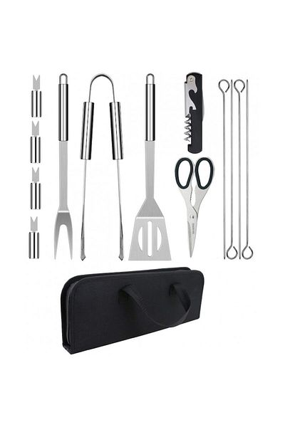 OEM Set of barbecue tools, 14 pieces, stainless steel, storage bag