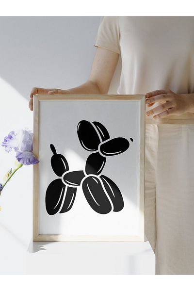 studio duha Baloon Dog - Balloon Dog Black and White Minimal Frameless Poster