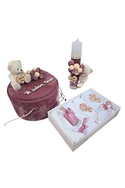 OEM Set elegant pentru botez cu cutie și lumânare Te Iubim, Nasii, decor din ...