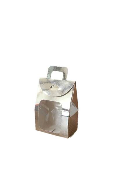 Eminonutoptanci Kına Ve Çerez Çantası Pencereli Karton 7.5X11X4 (20 Adet) Gümüş