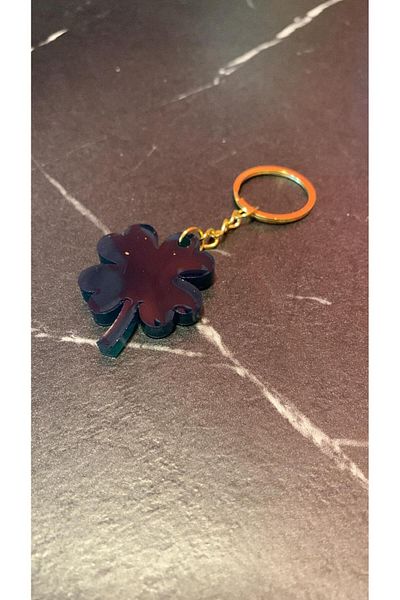 MISS GOLDEN Green Color Clover Shape Small Keychain with Gold Accessories Handmade Epoxy Gift