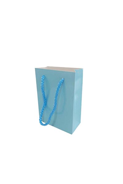 Eminonutoptanci İp Saplı Karton Çanta Minik Boy Düz Renk 13.8X10X5 CM (25 Adet) Mavi