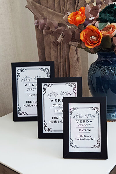 Verda Çerçeve Set of 3! 10X15, 13X18 cm and 15X21 cm Photo Frame! Decorative Frame with Wooden Legs and Pvc Glass!