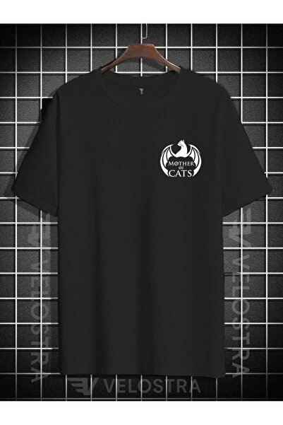 Velostra تي شيرت كبير الحجم مطبوع عليه أم القطط للجنسين