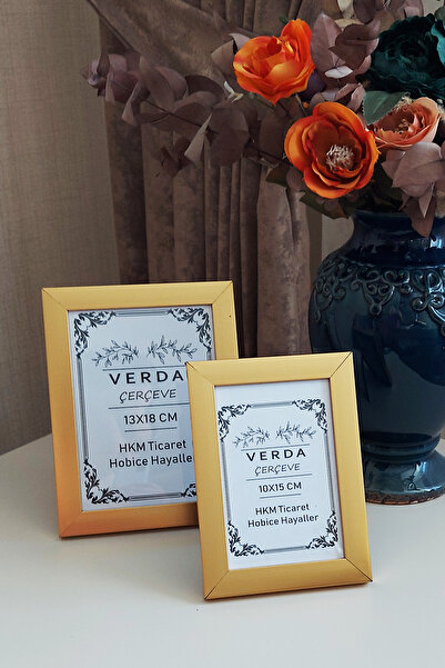 Verda Çerçeve 2 Piece Frame 10X15 cm and 13X18 cm Photo Frame! Decorative Frame with Wooden Legs and Pvc Glass!