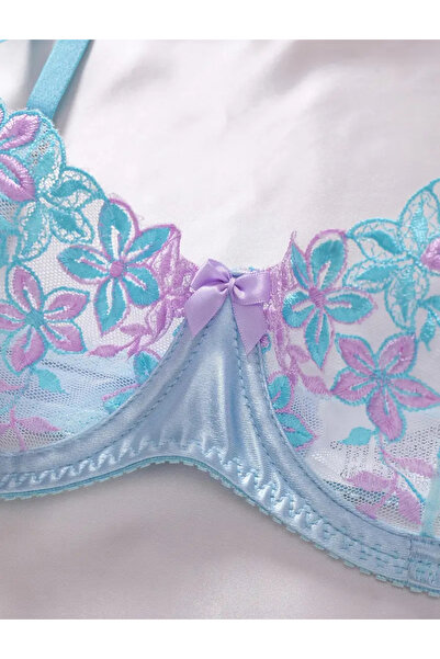 G&H UNDERWEAR Носете син сатенен сутиен с флорални мотиви