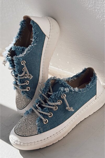 I Love Shoes Delina Taş Detaylı Mavi Jean Kadın Spor Ayakkabı