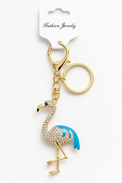 Bittox Breloc cu figurină flamingo colorată cu detaliu de piatră de cristal c...